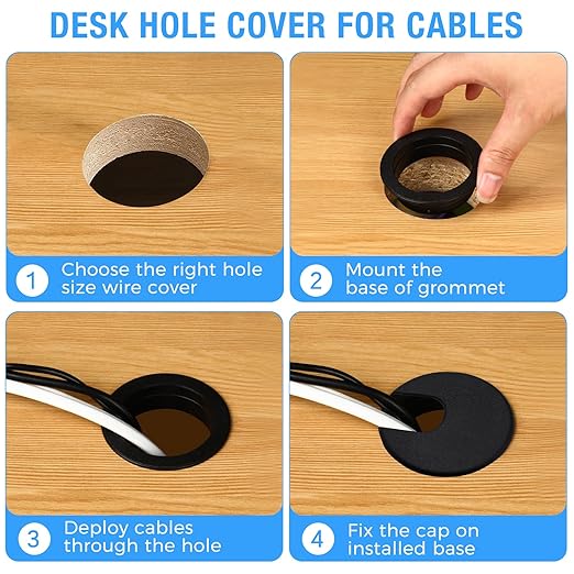 Desk Grommet 1-3/8" (35 mm), Desk Cord Hole Cover, Cable Grommet ABS Plastic, Desk Hole Grommet for Office and Home Table Cable, Detachable Cable Cord Organizer (Light Grey 8 Pcs)