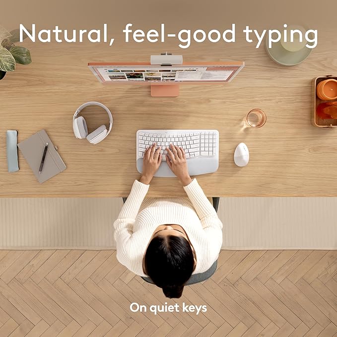 Logitech Wave Keys for Mac, Wireless Ergonomic Keyboard with Cushioned Palm Rest, Comfortable Natural Typing, Bluetooth Keyboard, Easy-Switch, Optimized for Mac, Apple, iPad - Off White