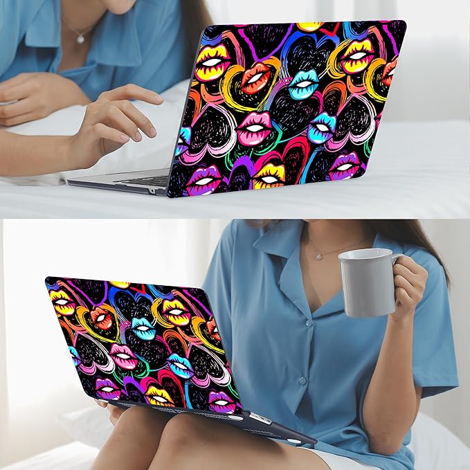Mektron for 2025 M4 MacBook Air 13.6 Inch A3240 Case Fits 2023 A2681 M2 2024 A3113 M3 Chip with Liquid Retina Display Touch ID, Printed Plastic Hard Shell Cover for MacBook Air 13.6", Colorful Lips