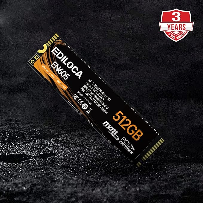 EN605 512GB M.2 SSD, NVMe1.3 PCIe Gen3 x4 SSD TLC, Internal Hard Drive, M.2 2280 - Read/Write Speed up to 2150/1600 MB/s - Internal SSD Compatible with Laptop & PC Desktop
