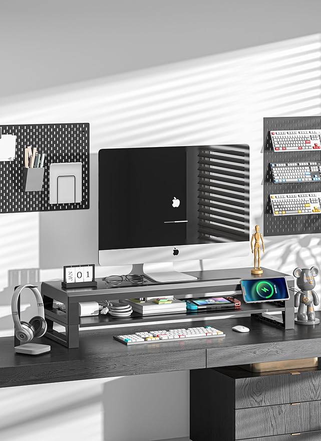 2-Tier Metal Computer monitor stand Laptop Desk Shelf & Monitor Riser ，27.55 inches long desk riser Monitors/PC/Laptop/Computer Space Saver Organizer (Basic Version, Two-layer 700mm)