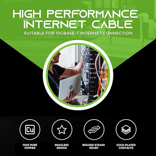 GearIT 50-Pack, Cat5e Ethernet Patch Cable 1.5 Feet - Snagless RJ45 Computer LAN Network Cord, Blue - Compatible with 48 Port Switch POE Rackmount 48port Gigabit