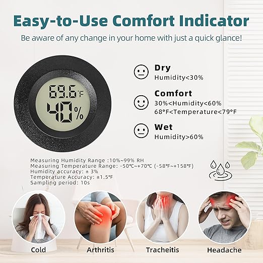 Mini Hygrometer Indoor/Outdoor Humidity Meter Hygrometer Thermometers 4 Pack Humidity Meters Gauge Mini Digital Thermometer for Humidors, Greenhouse, Garden, Cellar (4)