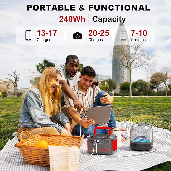 MARBERO Portable Power Station 240Wh 350W Peak Camping Portable Power Bank with AC Outlet 110V(3*USB A, 2*USB C, 2*AC,2*DC) Solar Generator for Outdoor Travel Home Emergency Hurricane