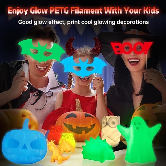 SUNLU PETG Glow in The Dark Filament, Luminous 3D Printer Filament 1.75mm, High Brightness and Long Time Glows PETG Filament, Dimensional Accuracy +/- 0.02mm, 1kg Spool. (Red, Glow Red)