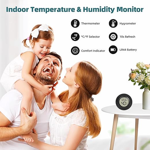 Mini Hygrometer Indoor/Outdoor Humidity Meter Hygrometer Thermometers 4 Pack Humidity Meters Gauge Mini Digital Thermometer for Humidors, Greenhouse, Garden, Cellar (4)