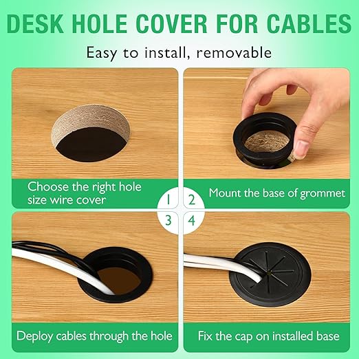2 Pcs Desk Grommet 3-1/8" / 80 mm, Desk Hole Cover for Cables Coffee, Cable Grommet ABS Plastic, Desk Hole Grommet for Home & Office Pc, Detachable Cable Cord Organizer