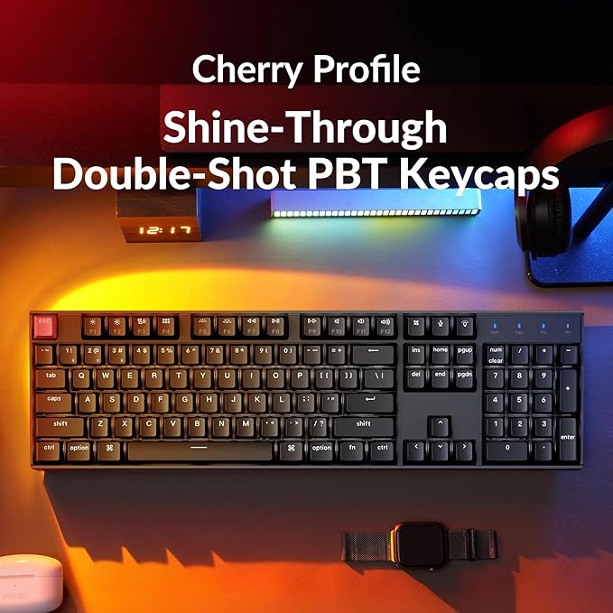 Keychron K10 Full Size Layout White LED Backlit Hot-Swappable Mechanical Keyboard for Mac Windows, 104-Key Bluetooth Wireless/USB Wired Computer Keyboard with Keychron Super Banana Switch(Version 2)