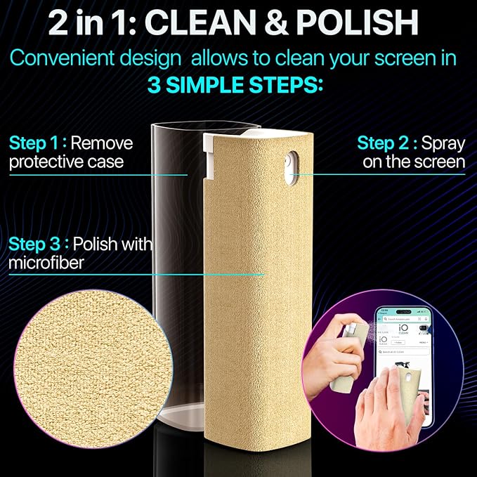 Mini Screen Cleaner Finger Proof Spray for Smartphones, iPads, MacBooks, Laptops, Car Screens, Touchscreens 3 in1 Mist Cleaner, Microfiber Cloth and Protective Cover (Rose)
