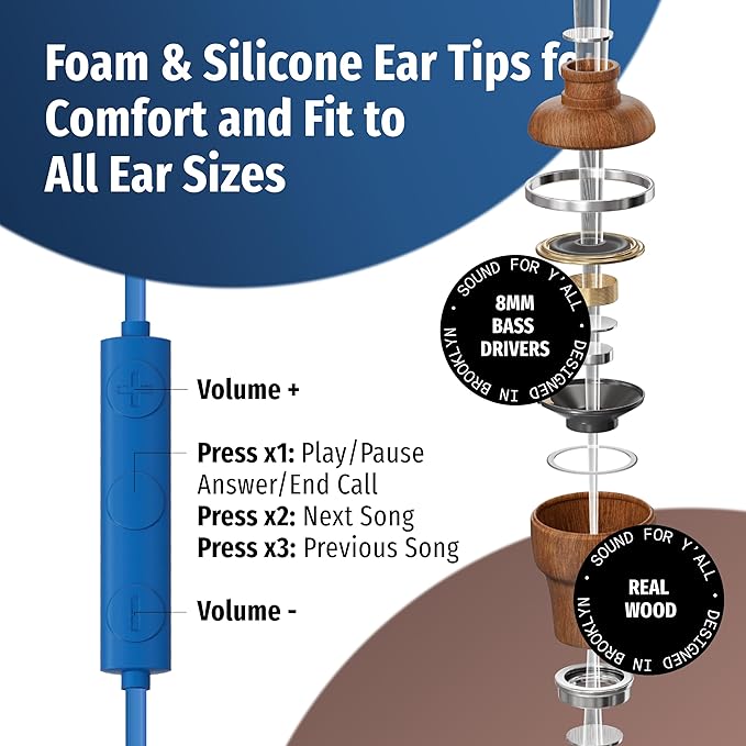 Symphonized Premium Wooden iPhone Earphones Wired (USB C) Deep Bass Sound, 3D Sound, Microphone Volume Control, 90% Noise Cancelling for Type C Devices. Earphones for iPhone 15 to 16 & Android