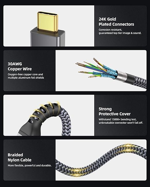Maxonar [6Ft] Thunderbolt 4 Cable, Support 40Gbps Data Sync/240W Charging and 8K/5K@60Hz for Thunderbolt 4/3, USB4, and USB-C Devices