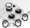 AGVEE 3+3 6 Pack for iPhone 16 Pro 6.3" / 16 Pro Max 6.9" Camera Lens Cover Protector, Bling Glitter & CD-Textured Metal Ring 9H Tempered HD Glass Camera Cover Protector Film, Glitter-Silver