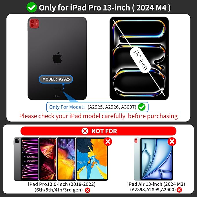 iPad Pro 13 Inch Case 2024 with Keyboard, Magnetic Detachable Keyboard Case for iPad Pro 13 Inch (M4, 2024) with 7 Colors Backlight, Multi-Touch Trackpad, Portrait/Landscape Mode (White)