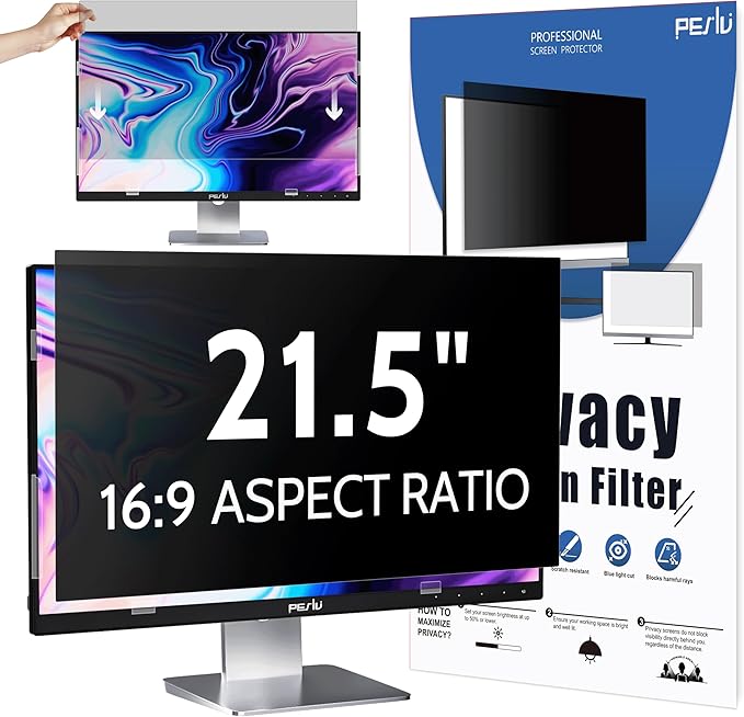 Computer Privacy Screen 21.5 Inch for 16:9 Widescreen Monitor, Removable 21.5inch Anti Blue Light Anti Glare Monitor Privacy Filter Shield (18 3/4" x 10 9/16")