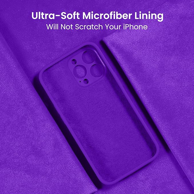 FireNova Designed for iPhone 15 Pro Case, Silicone Upgraded [Camera Protection] Phone Case with [2 Screen Protectors], Soft Anti-Scratch Microfiber Lining Inside, 6.1 inch, Neon Purple
