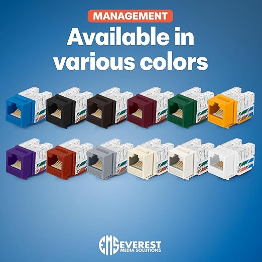 Everest 90° Angled RJ45 Cat6A Keystone Jacks 10-Pack in Yellow - Slim Profile Female RJ45 Connectors - Cat 6A Keystone Jack - Compatible with 90° Angled Speed Termination Tool - easyJACK (B094WB91H3)