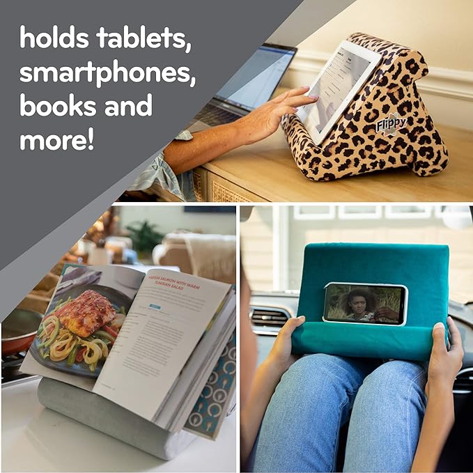 Flippy Tablet Pillow Stand and Holder for Lap, Desk and Bed, Multi-Angle with Storage, Compatible with Kindle, Fire, Samsung Galaxy, iPhone 13 pro, 12