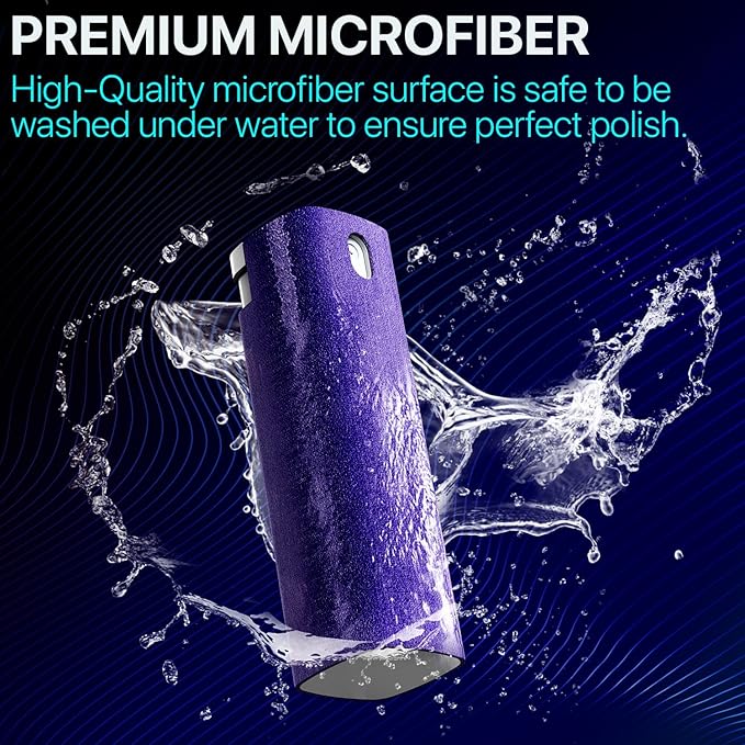 Mini Screen Cleaner Spray – Finger Proof Screen Cleaner for Smartphones, iPads, MacBooks, Laptops, Car Screens, Touchscreens – 3 in1 Mist Cleaner, Microfiber Cloth and Protective Cover (Blue)