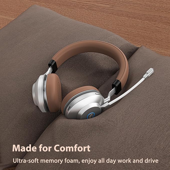 Earbay Wireless Headset with Mic for Work, Bluetooth Headset with Noise Cancelling Mic, V5.3 Lightweight Wireless Headphones with USB Dongle, Charging Base & Mic Mute for PC/Laptop/Phones/Call Center