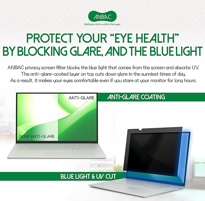 17.3 Inch Laptop Privacy Screen Shield for 16:9 Wide Display - Anti Glare Computer Privacy Screen Cover | Blue Light Blocking Screen Protector | Scratch Resistant UV Filter | Attachment Type