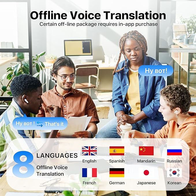 Active Noise Cancelling Wireless Earbuds with Real Time Translation, in Ear Bluetooth 5.4 Headphones Stereo Bass Ear Buds Translator via APP (Snow)