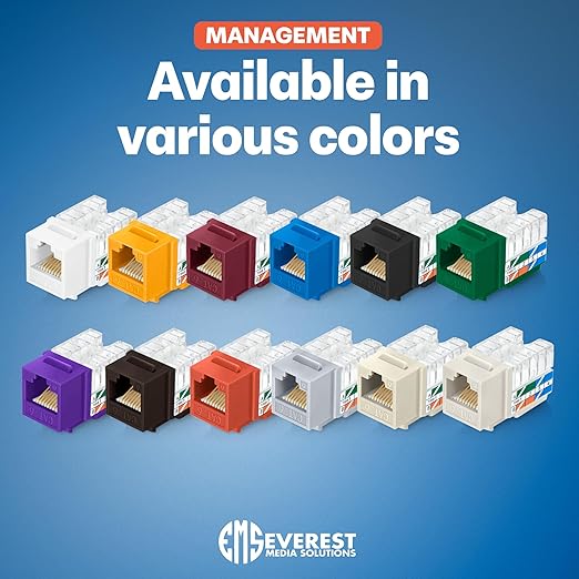 Everest 90° Angled RJ45 Cat6 Keystone Jacks 20-Pack in Light Almond - Slim Profile Female RJ45 Connectors - Cat 6 Keystone Jack - Compatible with 90° Angled Speed Termination Tool - easyJACK