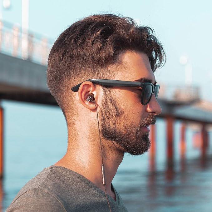 LUDOS Clamor Wired Earbuds in-Ear Headphones, 5 Years Warranty, Earphones with Microphone, Noise Isolating Ear Buds, Memory Foam for iPhone, Samsung, School Students, Kids, Women, Small Ears - Brown