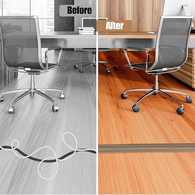 Floor Cord Cover Self Adhesive Cord Hider,3.3FT Cable Management, Extension Strip Protector for Wires, Prevent Cable Trips for Offices, Gyms, Exhibitions Cavity:0.39"(W) x0.27(H) Woodsmokedbrown