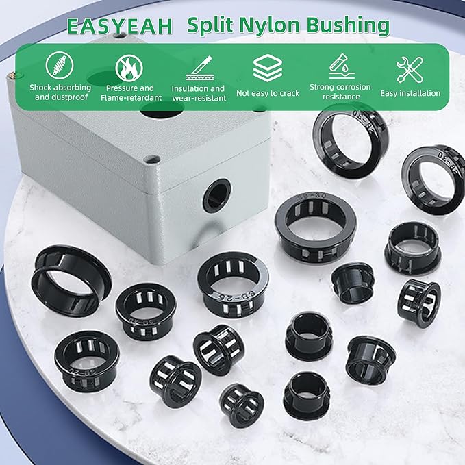 1-3/16"(30mm) Black Snap-in Knockout Insulating Bushing Grommets, Plastic Cable Hole Grommets for Wiring, Round Nylon Snap in Locking Electrical Wire Cord Hose Tubing Bushings Grommets, 15pcs