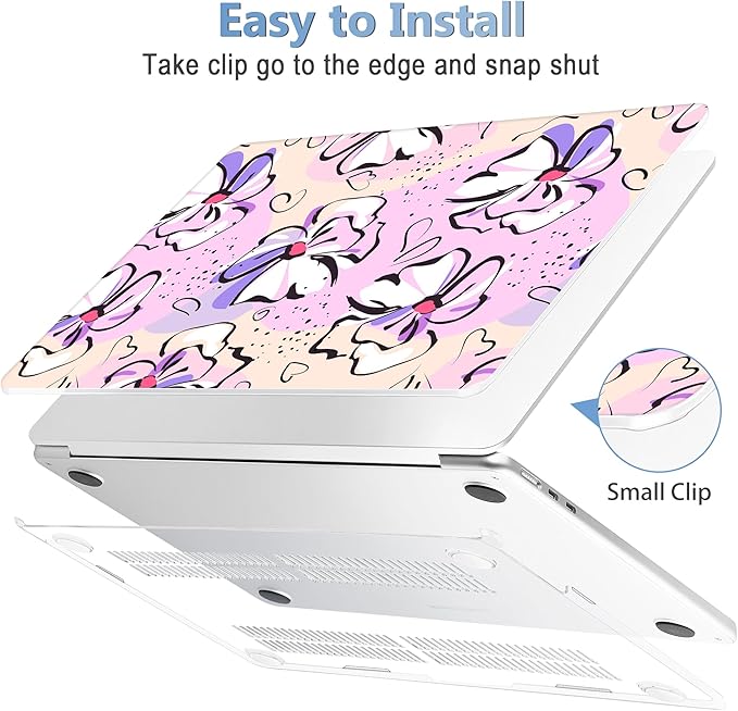 Mektron for 2025 MacBook Air 15 inch M4 Case A3241/ 2024 M3 A3114/ 2023 A2941 M2 Hard Printed Case with 15.3 Liquid Retina Display Touch ID, Plastic Hard Cover & Keyboard Skin- Pink Flowers
