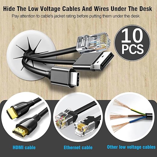 2" White Desk Grommet, JTemgle Flexible Cable Grommet Rubber Cable Hole Cover Wire Organizer Caps Desktop Cord Management for Home Office TV Stands Tabletops, 10 Pieces