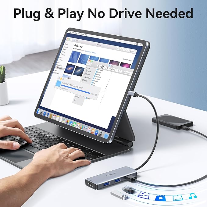 USB C Hub Adapter for MacBook Air, USB-C HD MI Dongle for MacBook Pro, 6 in 1 USBC HDMI Multiport Adapter Mac Converter with 4K HDMI, 3 USB 3.0,SD/TF for Dell XPS, HP, Surface and Other Type C Devices