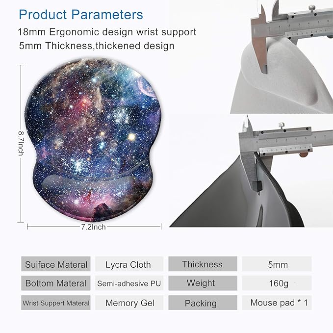 ITNRSIIET Ergonomic Mouse Pad with Gel Wrist Support Small Wrist Rest Smooth Surface Non-Slip PU Base Comfortable Office Supplies Pain Relief, 8.7 x 7.2 inches, Starry Sky