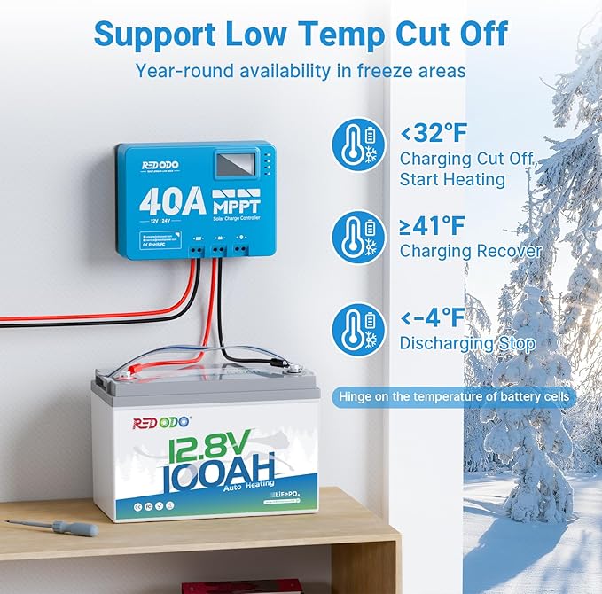 Redodo 12V 100Ah LiFePO4 Battery with Self Heating, Low Temperature Protection Group 31 Lithium Battery, Built in 100A BMS, 4000+ Deep Cycles, Perfect for RVs, Off-Grid in Cold Areas 4 Packs