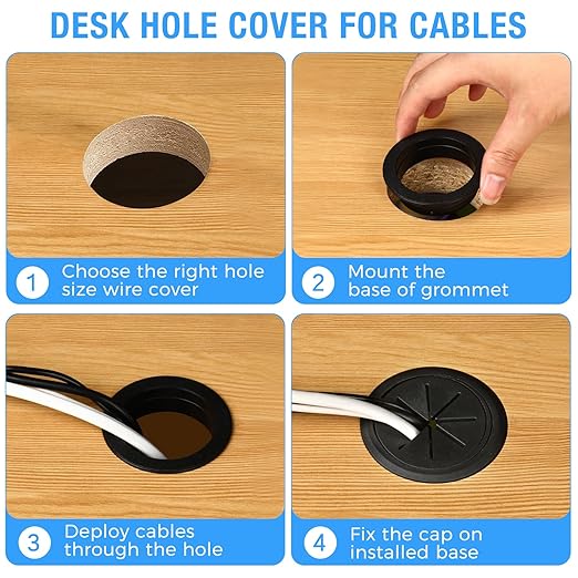 Desk Grommet 2" (50 mm), Desk Hole Cover for Cables Dark Grey, Cable Grommet ABS Plastic, Desk Hole Grommet for Office and Home Table Cable, Detachable & Flexible Cable Cord Organizer-2 Pcs