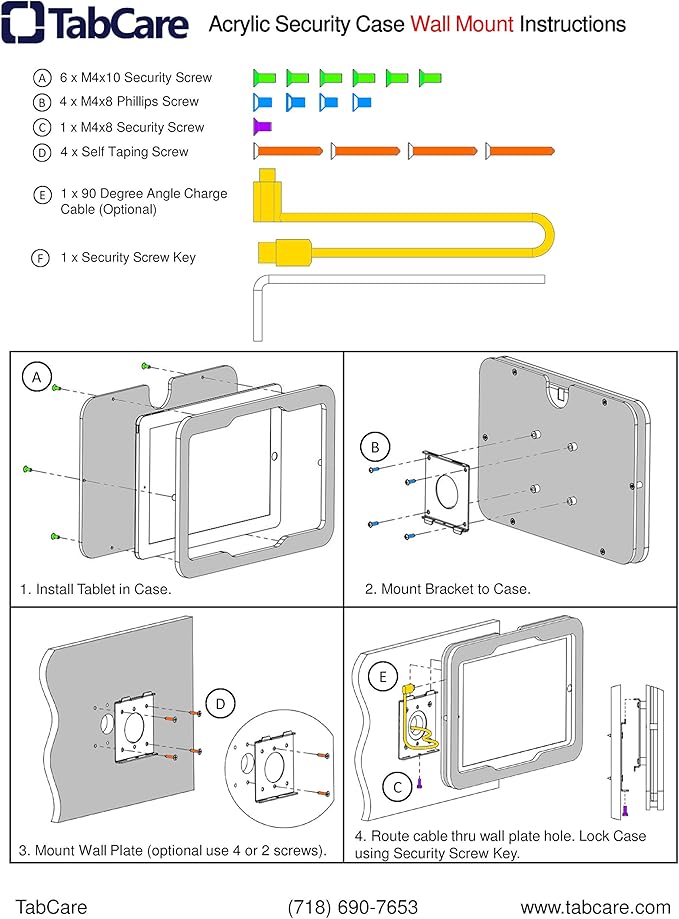 TABcare Anti-Theft Acrylic VESA Enclosure for Apple iPad Pro 11" 2024 (5th gen) with Free Wall Mount Kit & 90-Degree Angle USB C Cable (iPad Pro 11 2024, Clear)