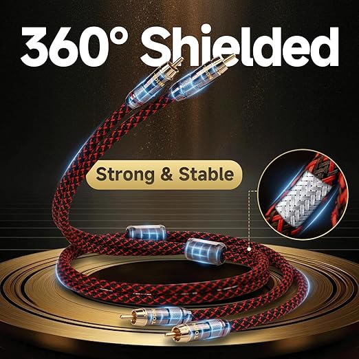 TODN High End RCA Cables for Audiophile, 2 RCA Male to Male Stereo Cord for Car Audio, Speaker, Amp - Φ7mm, Nylon Braided Jacket (6.5ft/2m, 1 Pair)