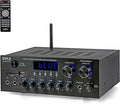 Pyle Stereo Amplifier Audio Receiver with Remote Control - Bluetooth Streaming, MP3/USB/SD/FM Radio, 2.0 Channel HiFi Sound System with RCA/Aux Inputs, Microphone & Headphone Jacks, Adjustable Bass