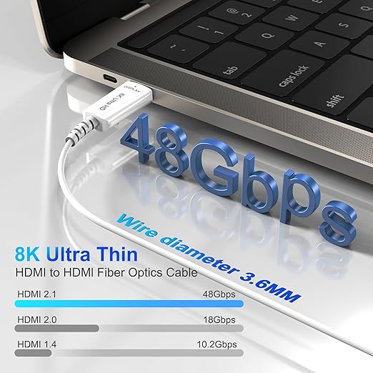 8K Fiber Optic HDMI Cable 10 FT, 8K@60Hz 4K@240Hz, Thin Extra Long HDMI Cable 48Gbps Ultra High Speed, Dynamic HDR, eARC, HDCP 2.2&2.3, 3D, Compatible for PS4/5/Xbox/TV/Laptop/Monitor