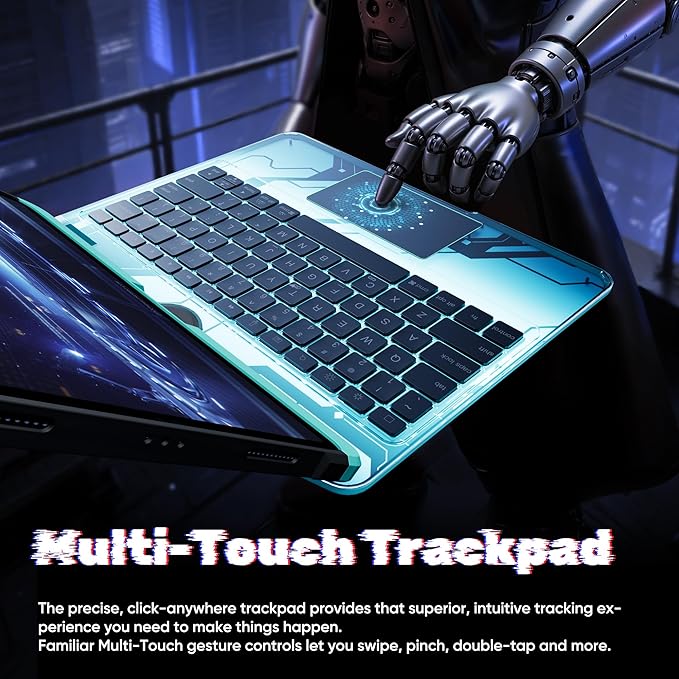 KITONE Transparent Case with Wireless Keyboard for iPad 11th Gen 11-in.(A16, 2025), 2022 iPad 10th Gen 10.9-in, 7 Colors Backlight, Trackpad, 360°Rotating Stand, Tech Style