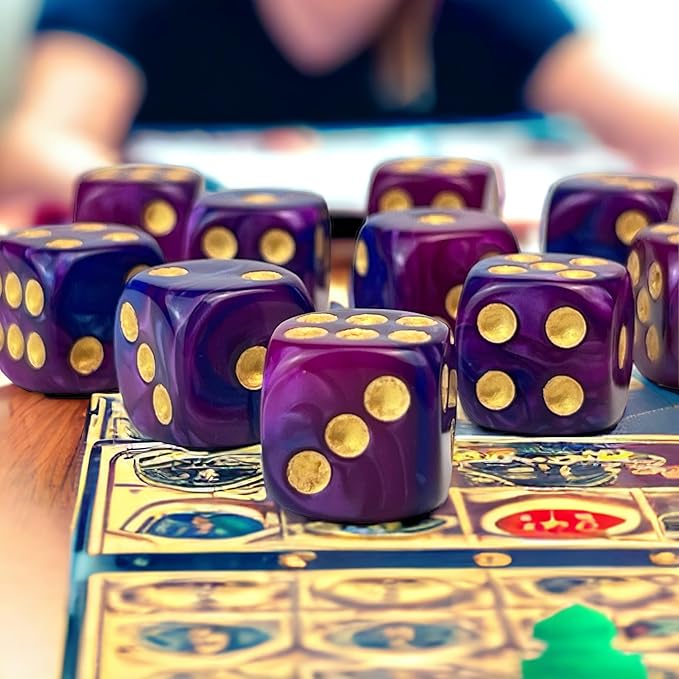 Luck Lab 10 Piece D6 Dice Pack - Acrylic Dice for RPG MTG DND Dice Table Games and Board Games (Blue and Purple Swirl with Gold Pips)