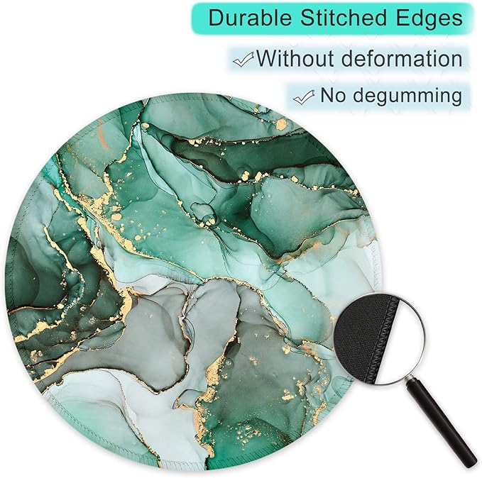 ITNRSIIET Round Mouse Pad with Stitched Edge Premium-Textured Waterproof Non-Slip Rubber Base Desktop Protection Mat Diameter 8.7 inches, Green Marble Texture