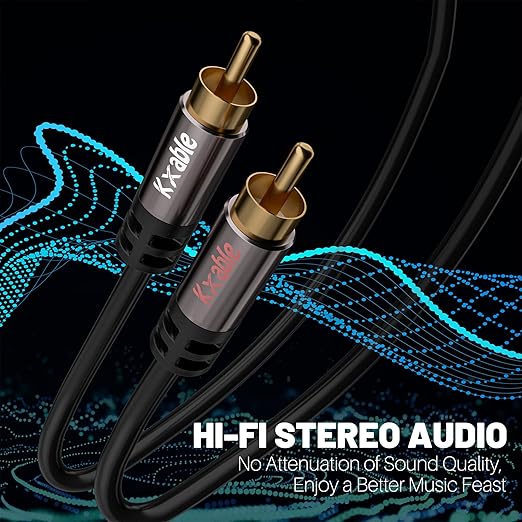 RCA Cable 25FT, 2RCA Male to 2RCA Male Stereo Audio Cable,【Oxygen-Free Copper, Hi-Fi Sound, Double Shielded】 2 RCA Car Audio Subwoofer Cord for Home Theater, HDTV, Amplifier, Hi-Fi System, Speaker