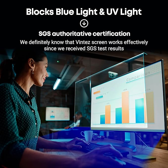 VINTEZ Blue Light Screen Protector for 17, 17.1, 18.1, 19 Inch Computer Monitor and Laptop – Anti-UV Blue Light Blocking Film for Desktop PC, Eye Protection Filter, 15.3" x 12.6", 1 Pack