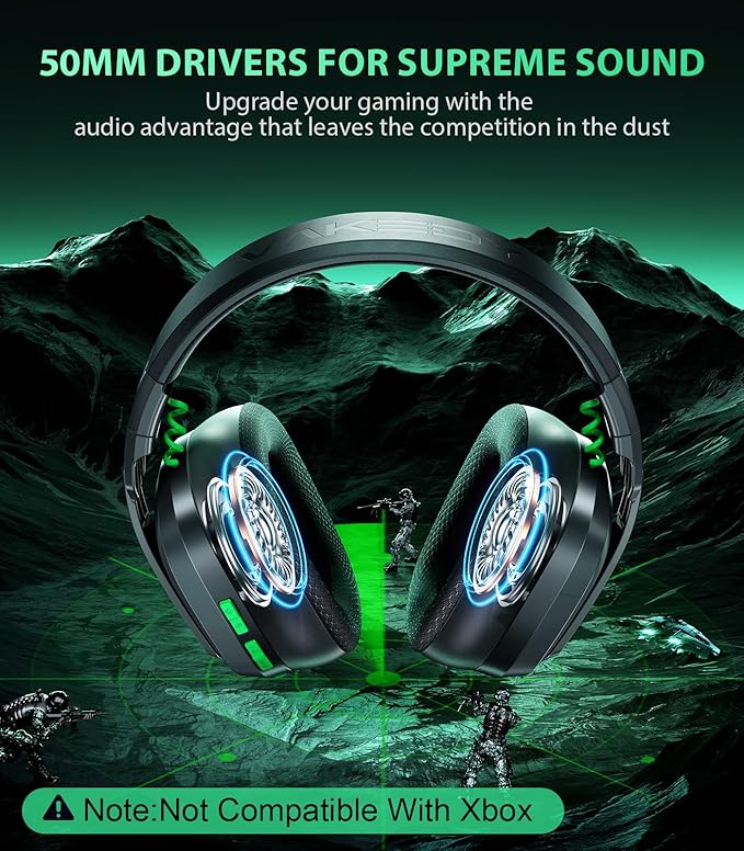 HW11 Wireless Gaming Headset for PS5,PS4,PS4 Pro, Switch,Mac,Bluetooth 5.3 Gaming Headphones with Noise Canceling Mic,Gamer Headphones for PC,50Hr Battery (Black)