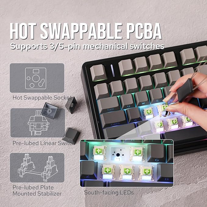 EPOMAKER x Aula F75 Gasket Mechanical Keyboard, 75% Wireless Hot Swappable Gaming Keyboard with Five-Layer Padding&Knob, Bluetooth/2.4GHz/USB-C, RGB (Black Gradient, LEOBOG Reaper Switch)