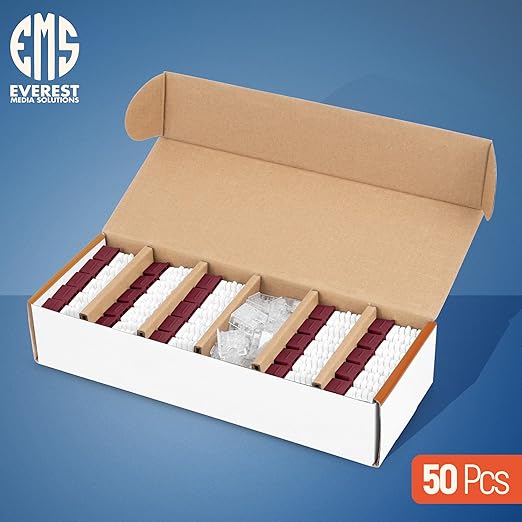 Everest 90° Angled RJ45 Cat6A Keystone Jacks 50-Pack in Red - Slim Profile Female RJ45 Connectors - Cat 6A Keystone Jack - Compatible with 90° Angled Speed Termination Tool - easyJACK (B094WB91H3)