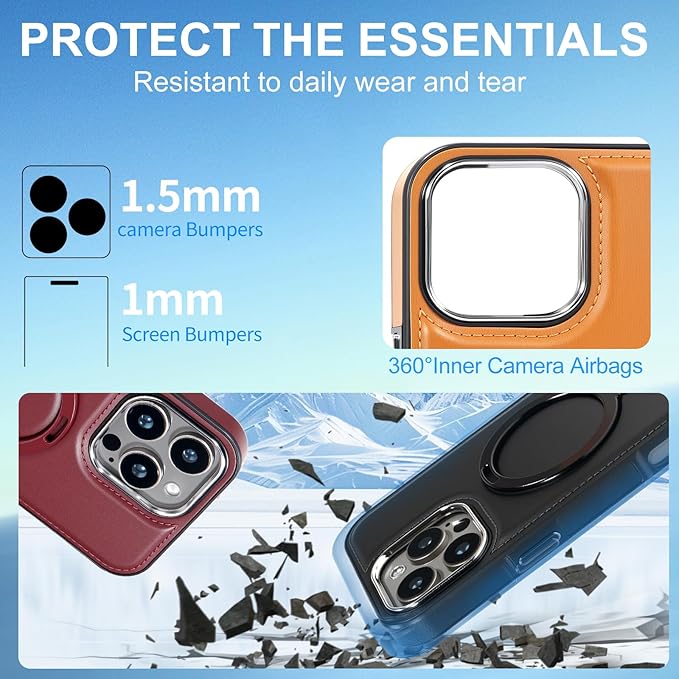 Leather Case, Suitable for iPhone 16 Case, Invisible Magnetic Design, Equipped with a Lanyard and Foldable Stand, Black, Yellow and red (Red, iPhone 16)