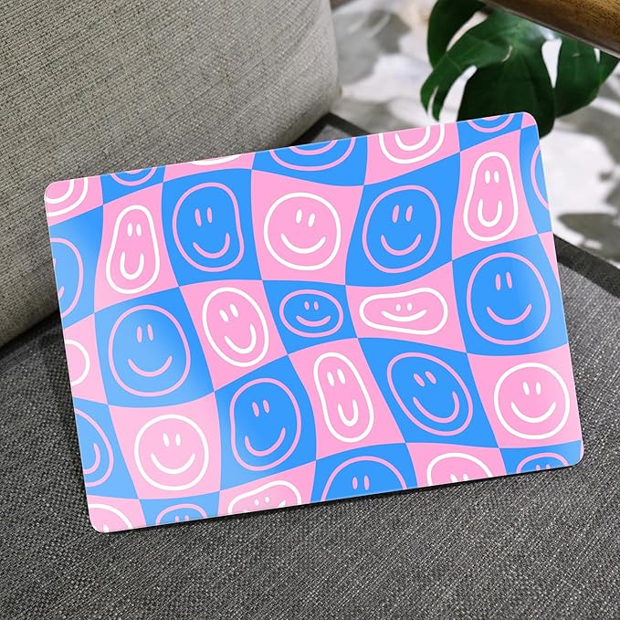 MEEgoodo Case for MacBook Pro 13 inch Case 2022 2021 2020 New A2338 M2/M1 A2251 A2289,Laptop Hard Shell with Keyboard & Camera Cover Compatible with 13 inch MacBook Pro, Smiling Faces & Checkered