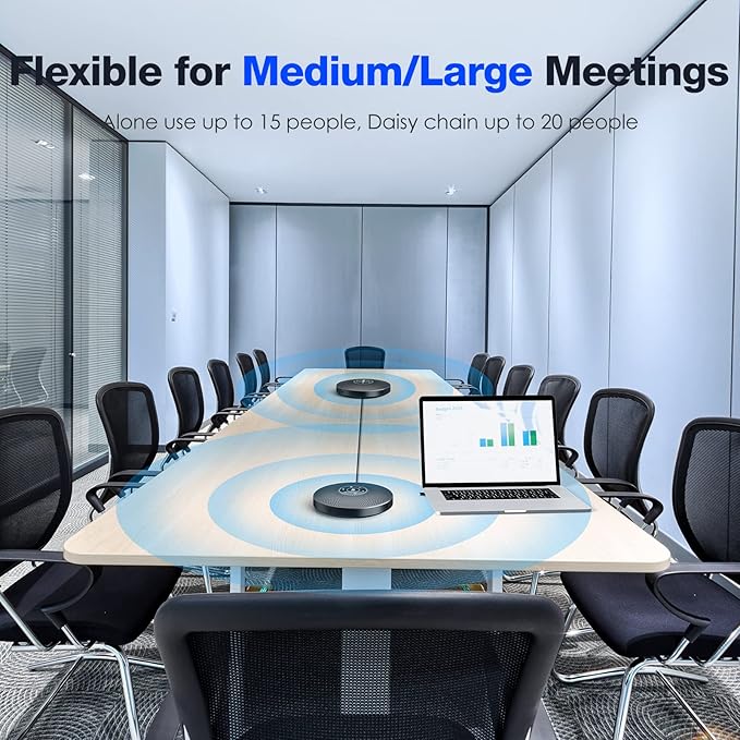 Bluetooth Speakerphone - eMeet M2 Max Professional Conference Speaker and 4 Directional Mics for up to 15 People Business Conference Calls High Volume Noise Reduction Daisy Chain Dongle Home Office